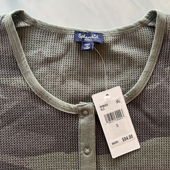 NWT Splendid Waffle Knit Long Sleeve Thermal Camo Henley Green Various Sizes - Picture 6 of 8